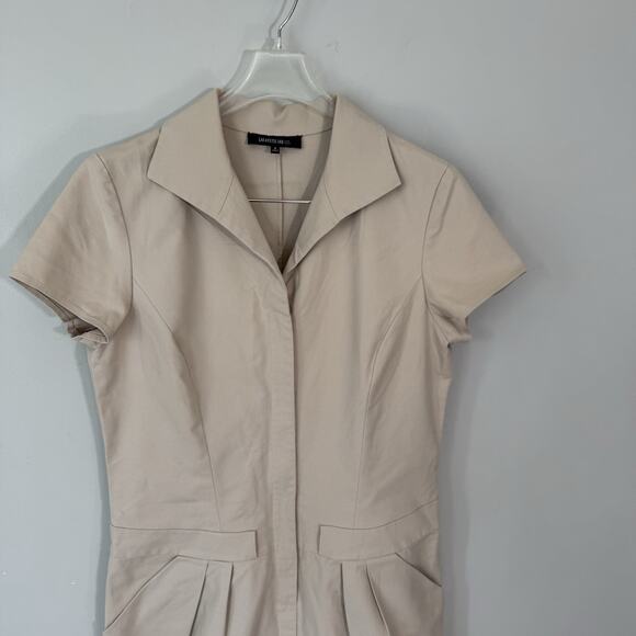 Lafayette 148 New York Zip Front Midi Dress Beige Size 8 Career Office Work READ - Picture 2 of 6